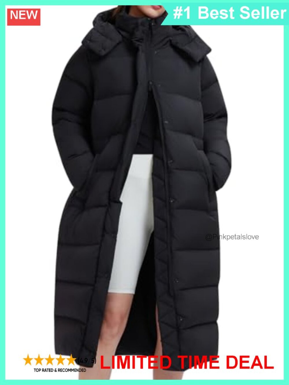 800FP Long Down Puffer Coat Cinched Waist Water-Resistant Removable Hood